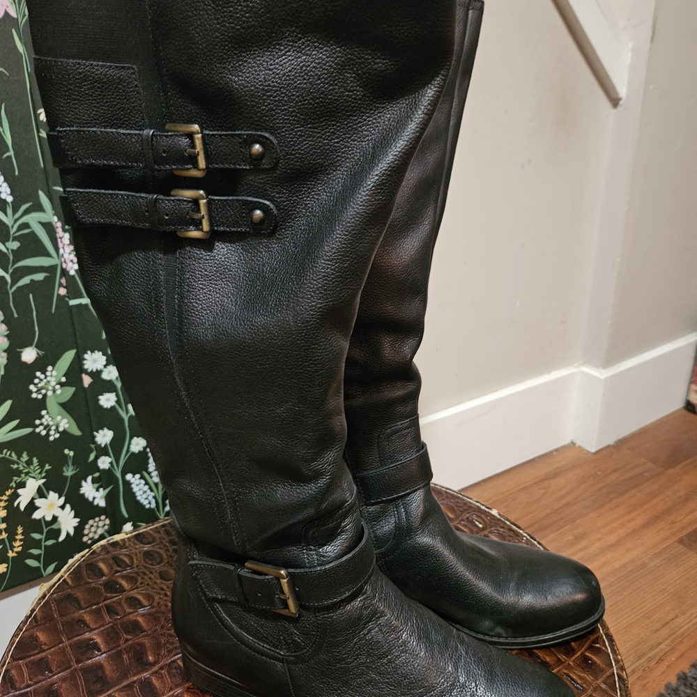 Naturalizer Black Leather Wide-Calf Boots